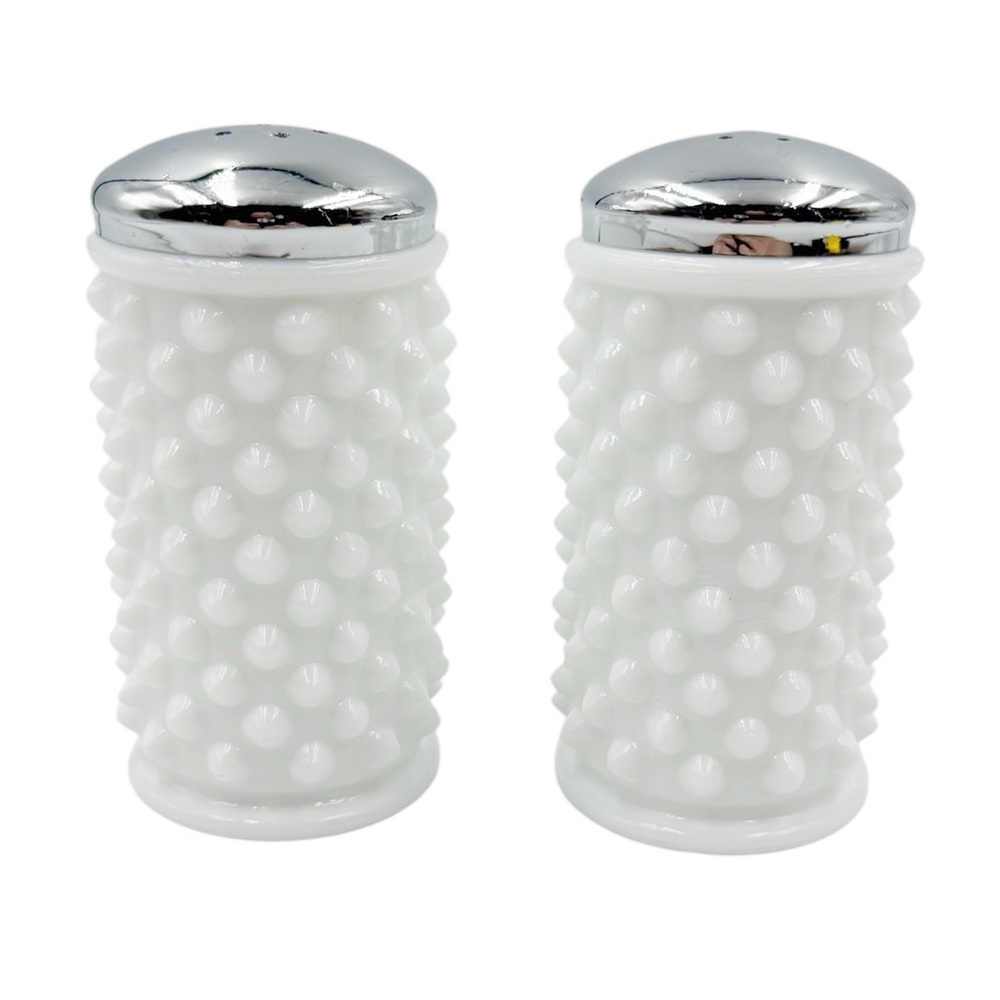 Vintage Hobnail White Milk Glass Salt & Pepper Shakers